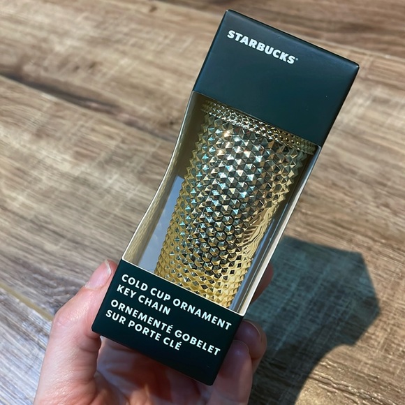 Starbucks cold cup ornament keychain holiday 2022, studded gold bling - Picture 1 of 5